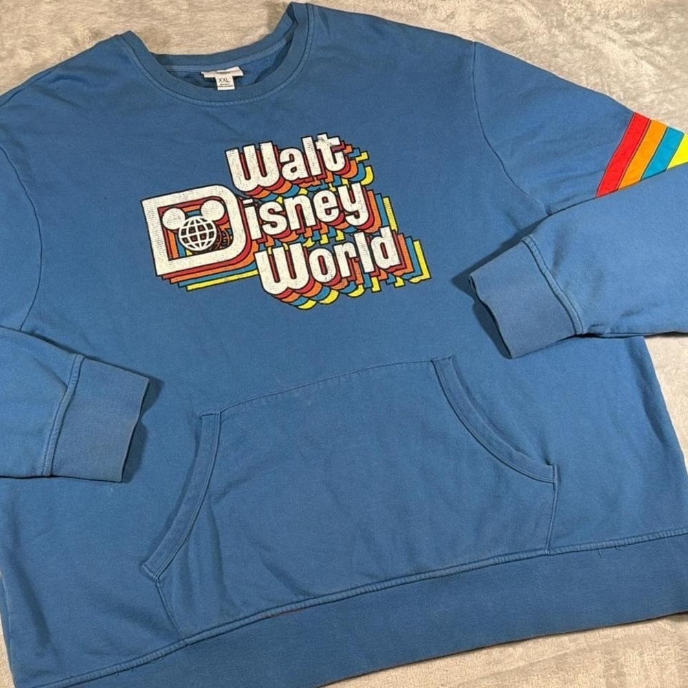 Y2K Vintage Disney World Crewneck Sweatshirt | Blue Retro Graphic | XXL